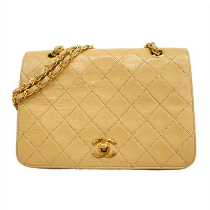 Chanel Shoulder Bag Quilted Lambskin Beige Gold