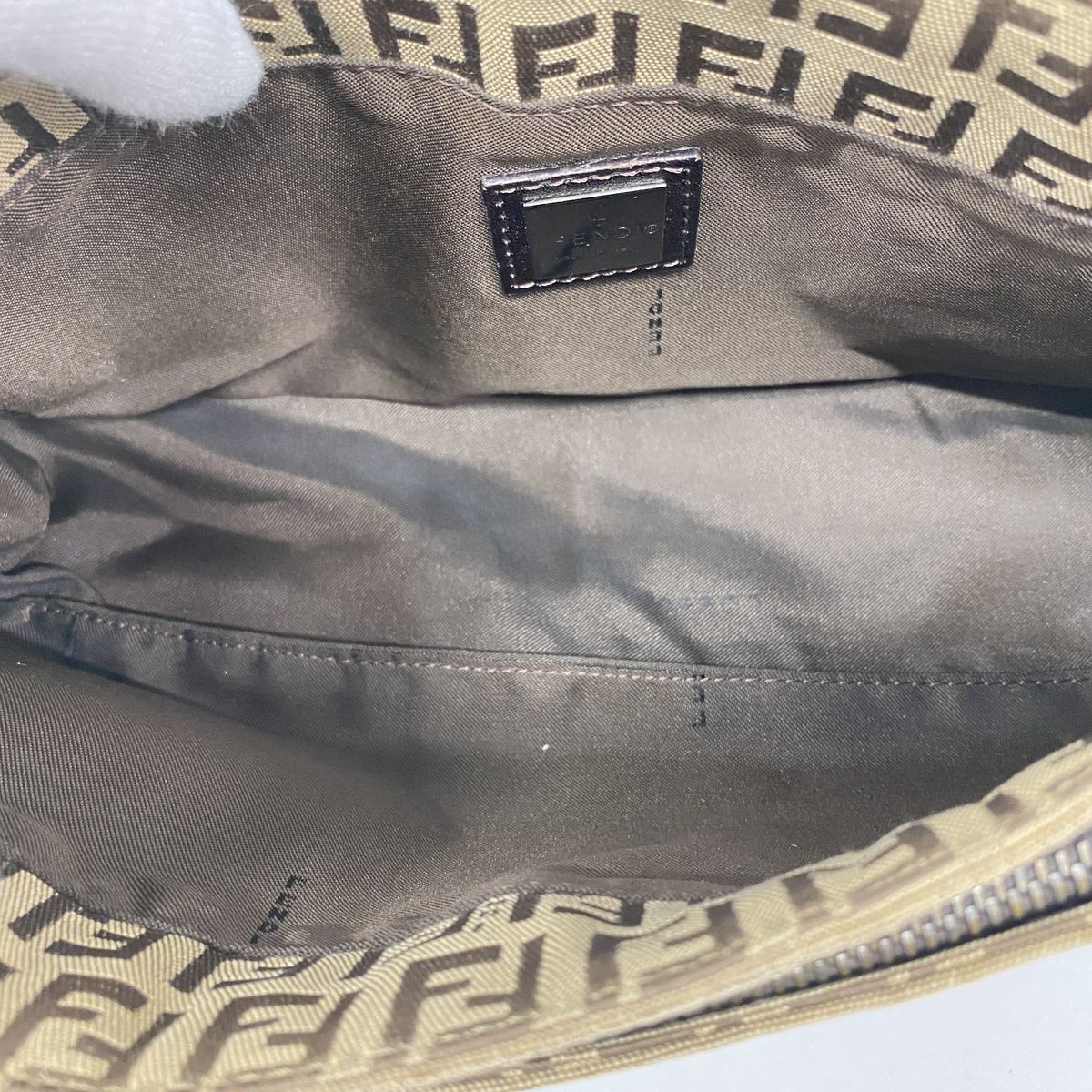Fendi Shoulder Bag Zucchino Nylon Canvas Brown Silver — view 4