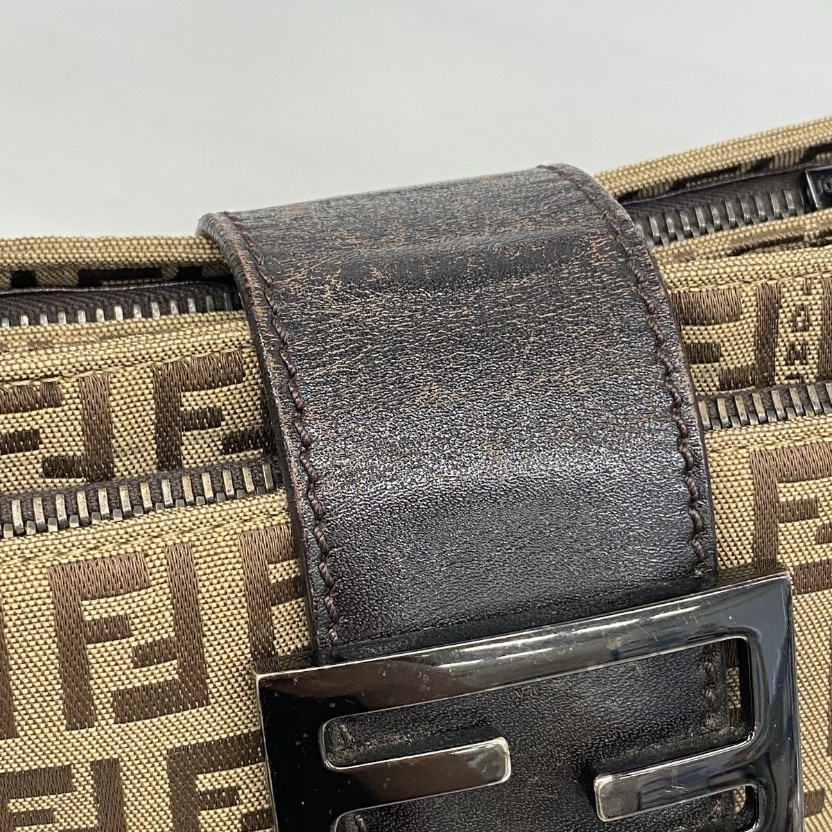 Fendi Shoulder Bag Zucchino Nylon Canvas Brown Silver — view 7