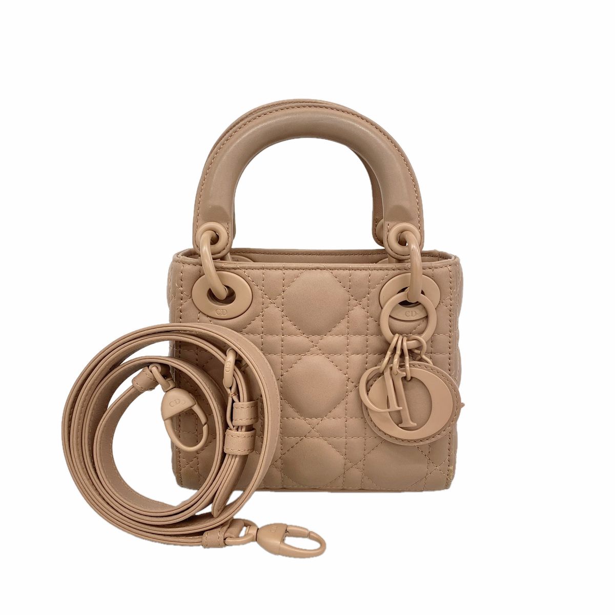Dior Handbag Cannage Lady Dior Leather Pink Brown 2-Way Bag