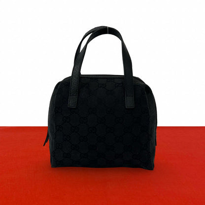 Gucci GG Logo Pattern Canvas Leather Mini Tote Boston Bag Black