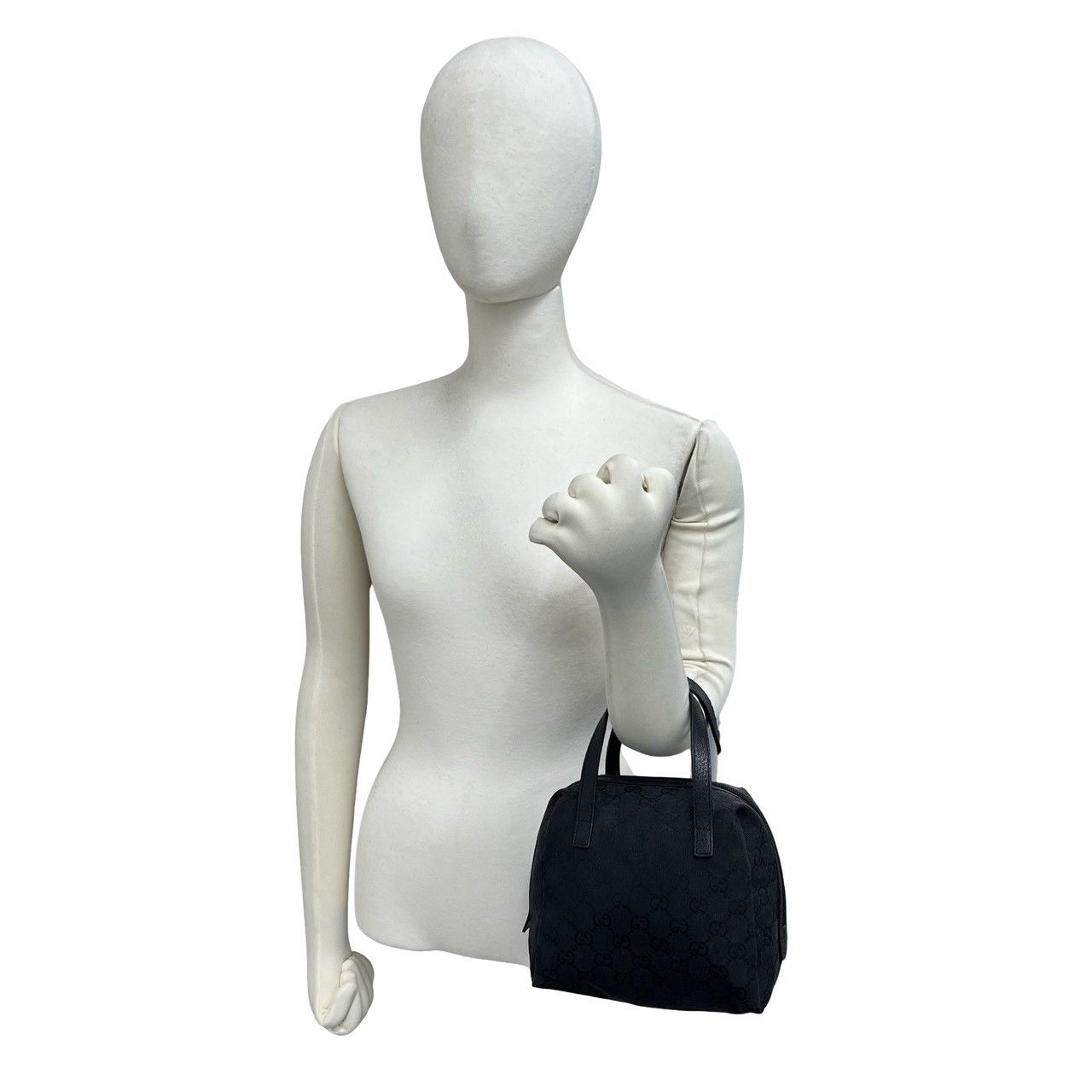 Gucci GG Logo Pattern Canvas Leather Mini Tote Boston Bag Black — view 2
