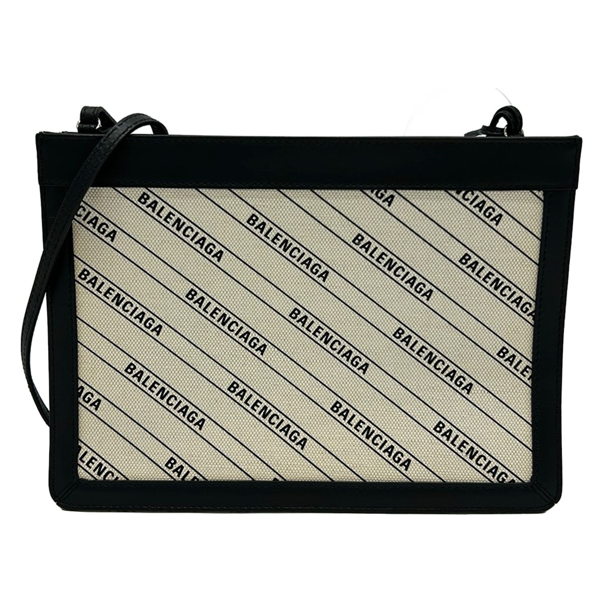 Balenciaga Shoulder Bag Navy Pochette Ivory Black Leather