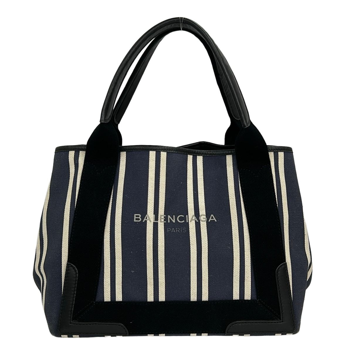 Balenciaga Tote Bag Navy Cabas S White Black Striped Leather