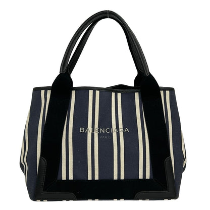 Balenciaga Tote Bag Navy Cabas S White Black Striped Leather