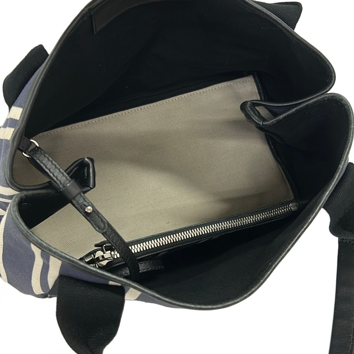 Balenciaga Tote Bag Navy Cabas S White Black Striped Leather — view 7