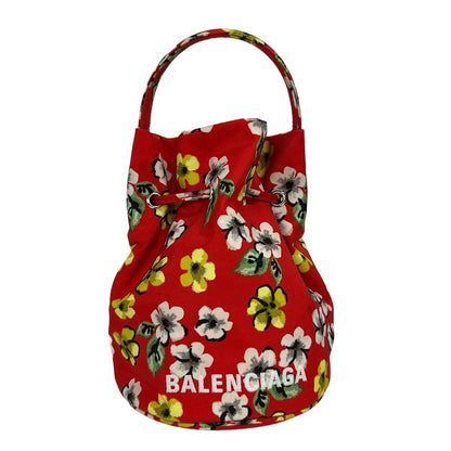 Balenciaga Drawstring Bucket Bag Red Yellow Multi Floral Pattern