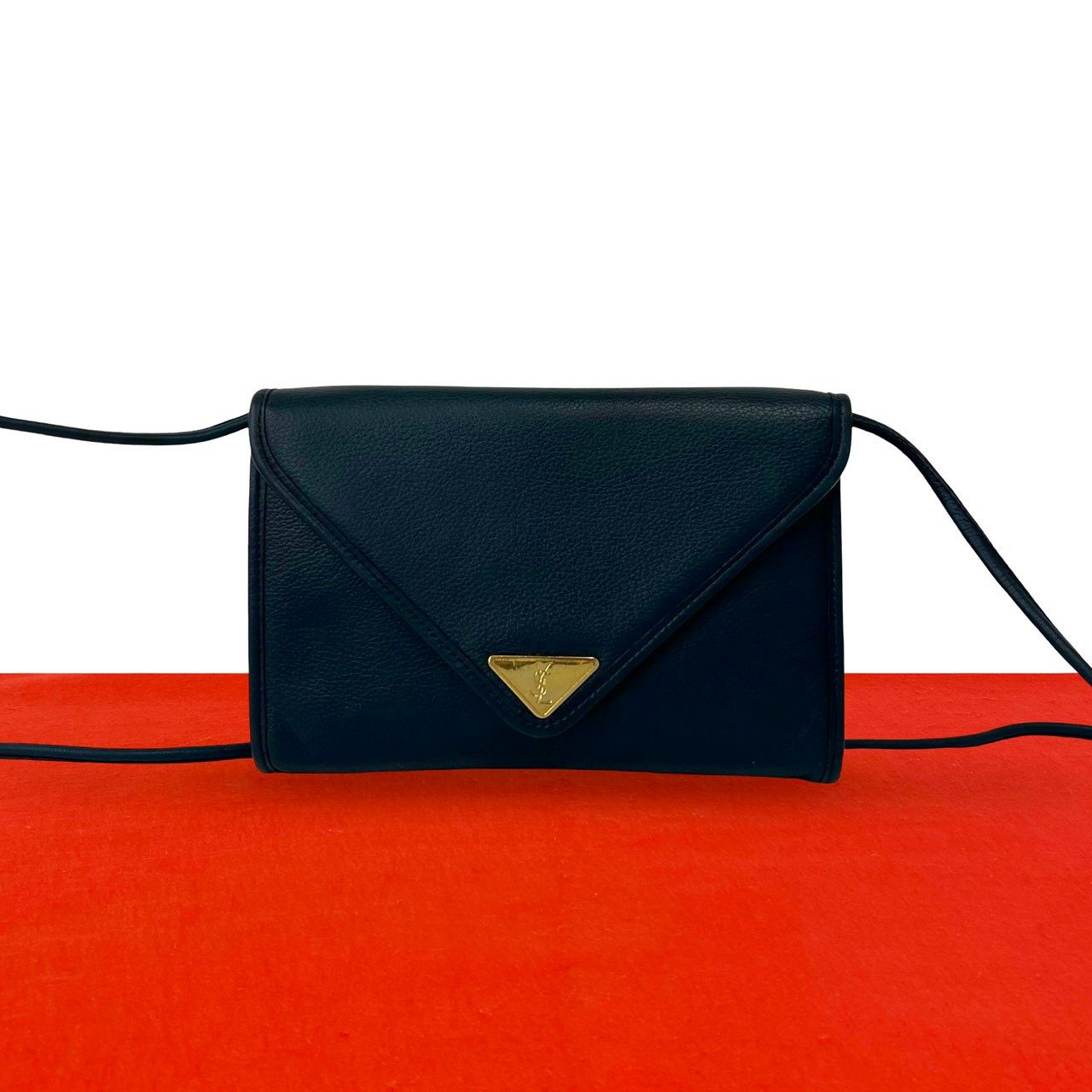 Saint Laurent YSL Logo Leather Mini Shoulder Bag Pochette Navy