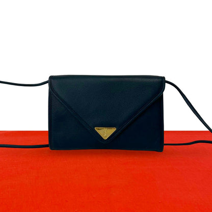 Saint Laurent YSL Logo Leather Mini Shoulder Bag Pochette Navy