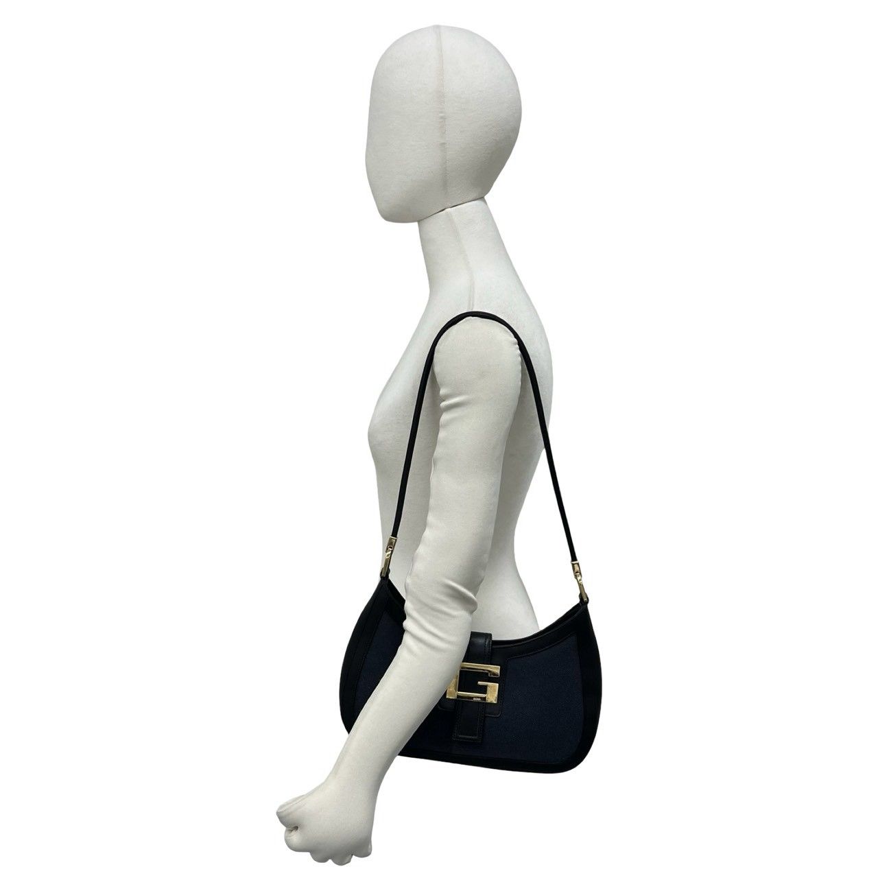 Gucci Logo Leather One Shoulder Bag Tote Black Navy — view 2