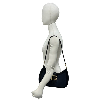 Gucci Logo Leather One Shoulder Bag Tote Black Navy — view 2