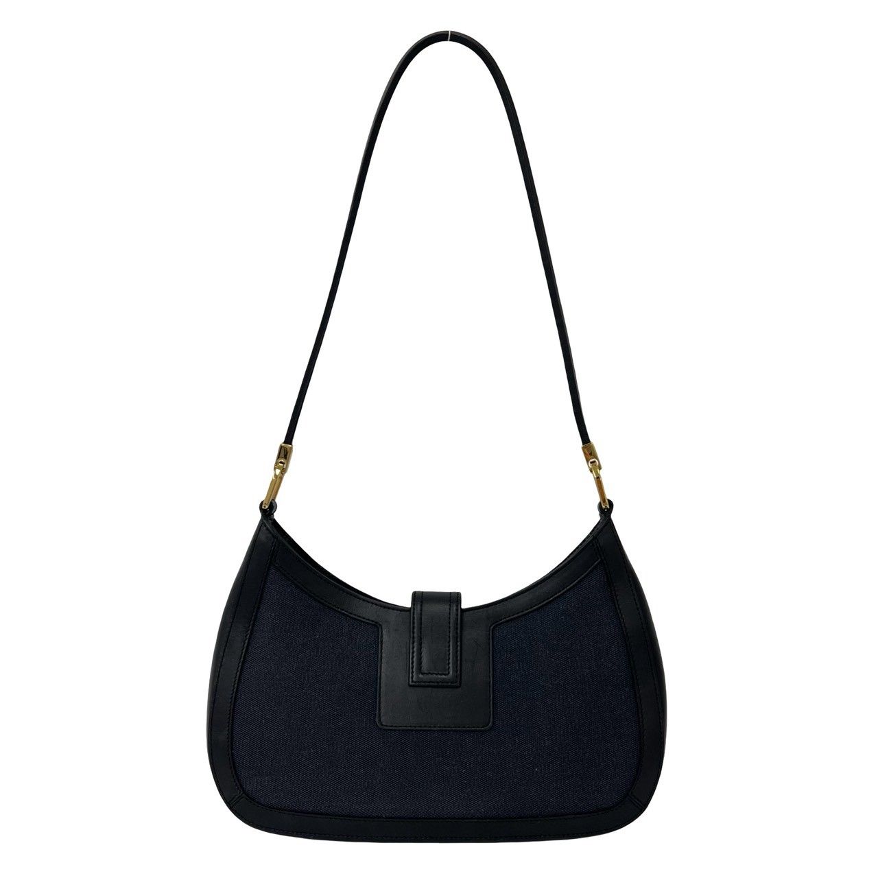 Gucci Logo Leather One Shoulder Bag Tote Black Navy — view 3