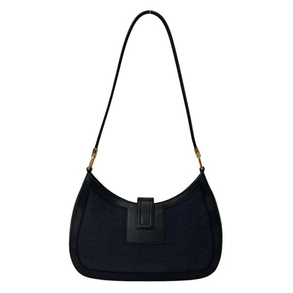 Gucci Logo Leather One Shoulder Bag Tote Black Navy — view 3