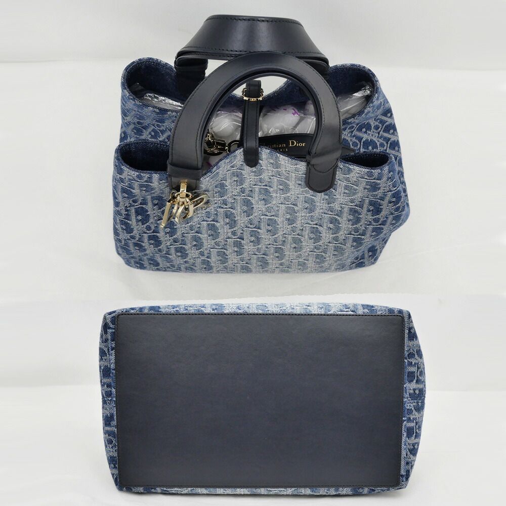 Dior Oblique Tujour Handbag Denim M Odce Gold — view 4