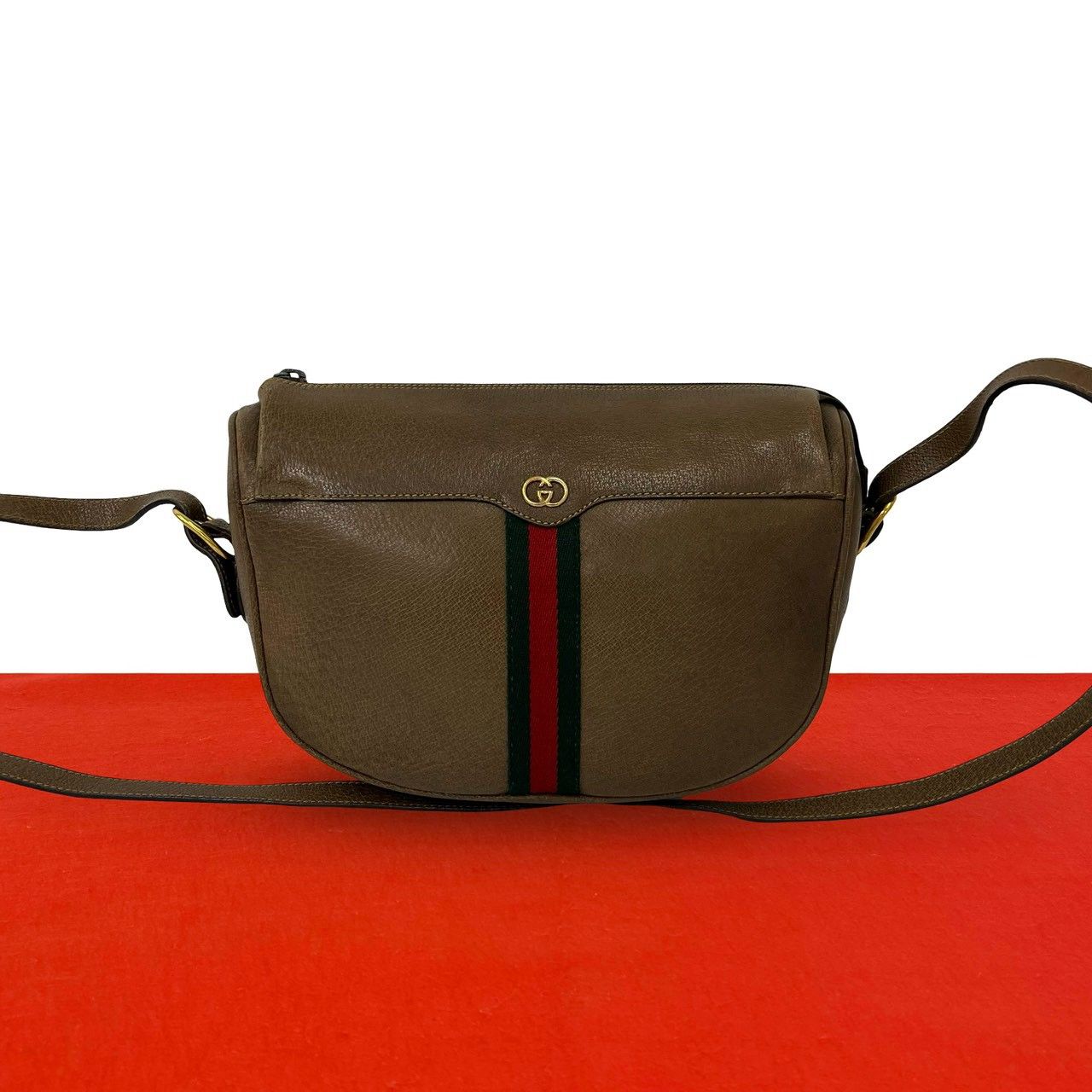 Gucci Vintage Sherry Line GG Logo Leather Mini Shoulder Bag Pochette Brown