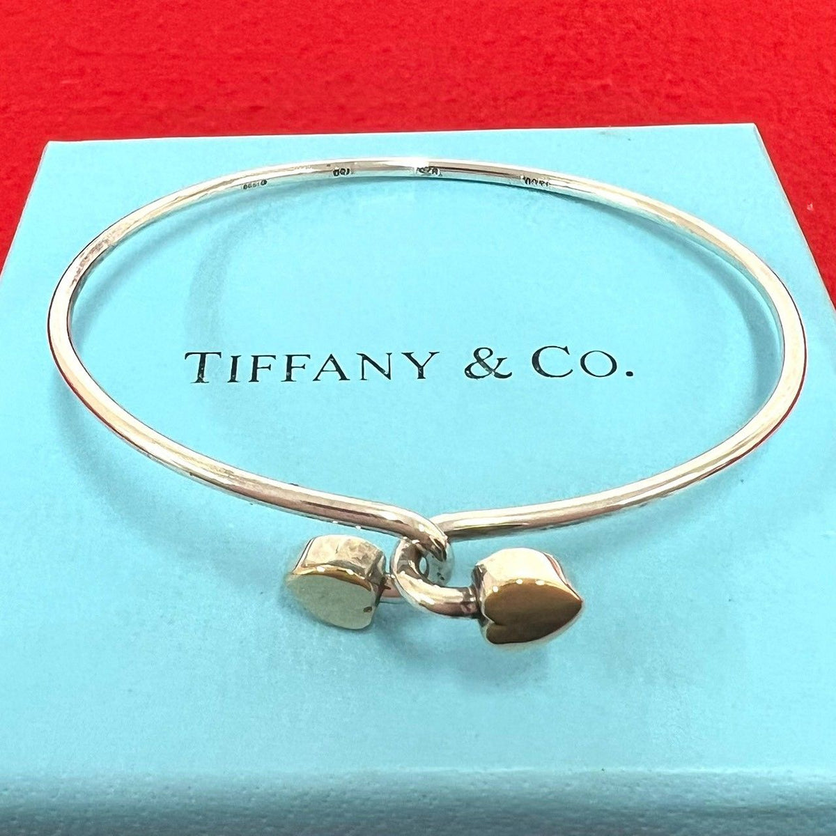 Tiffany & Co Solid Double Heart Bracelet Silver Yellow Gold