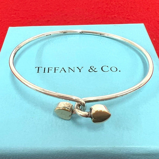 Tiffany & Co Solid Double Heart Bracelet Silver Yellow Gold