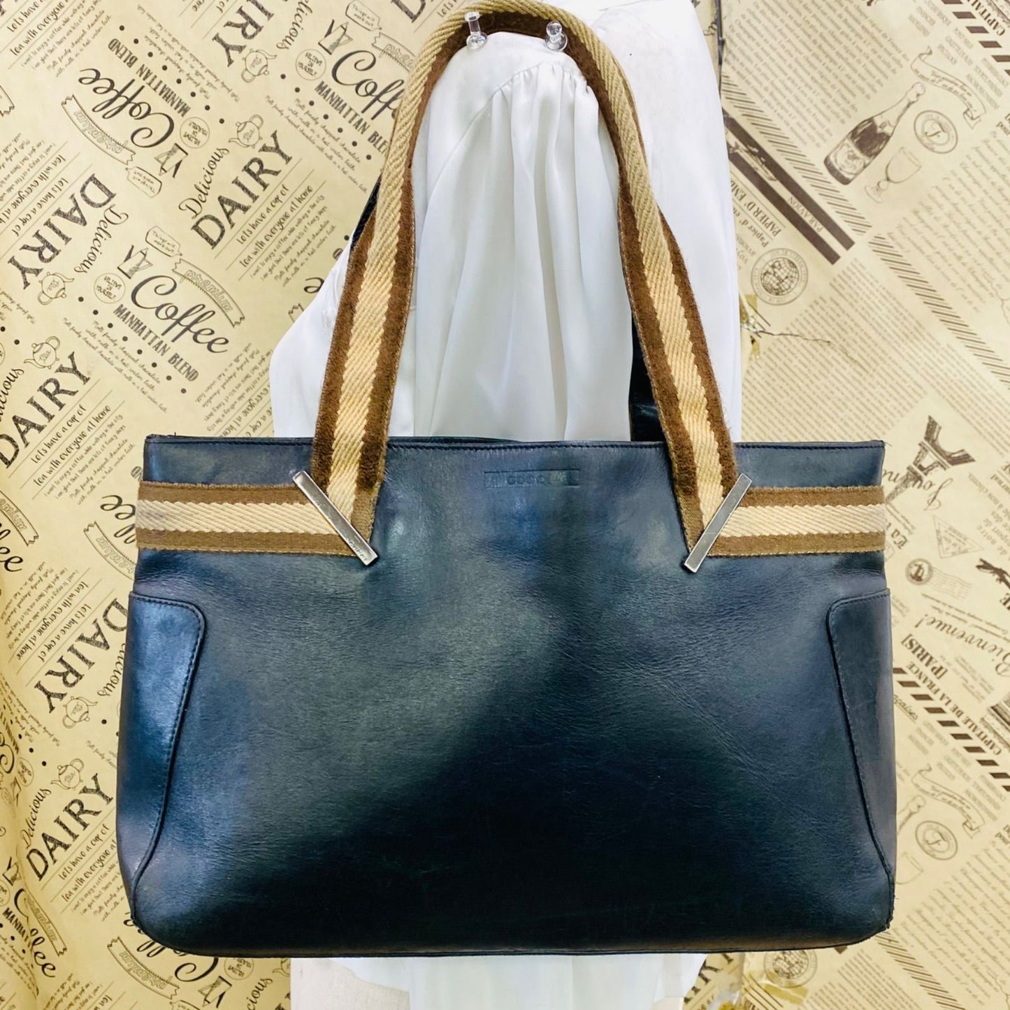 Gucci Tote Bag Sherry Line Strap Leather Black