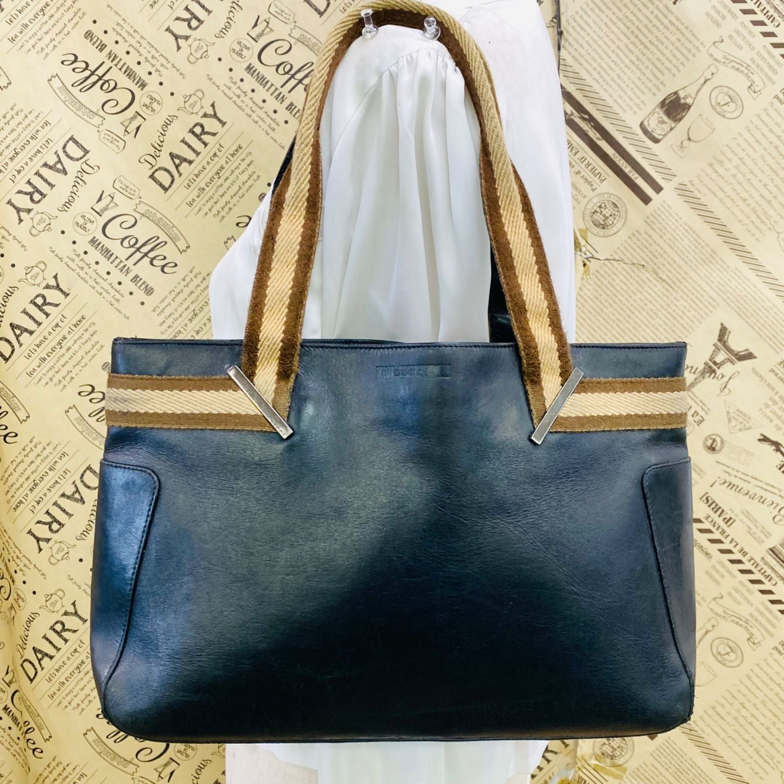 Gucci Tote Bag Sherry Line Strap Leather Black