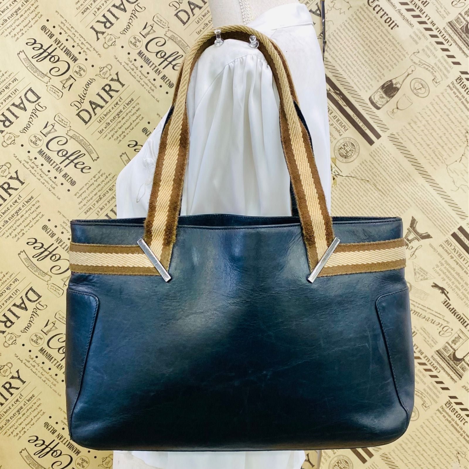 Gucci Tote Bag Sherry Line Strap Leather Black — view 2