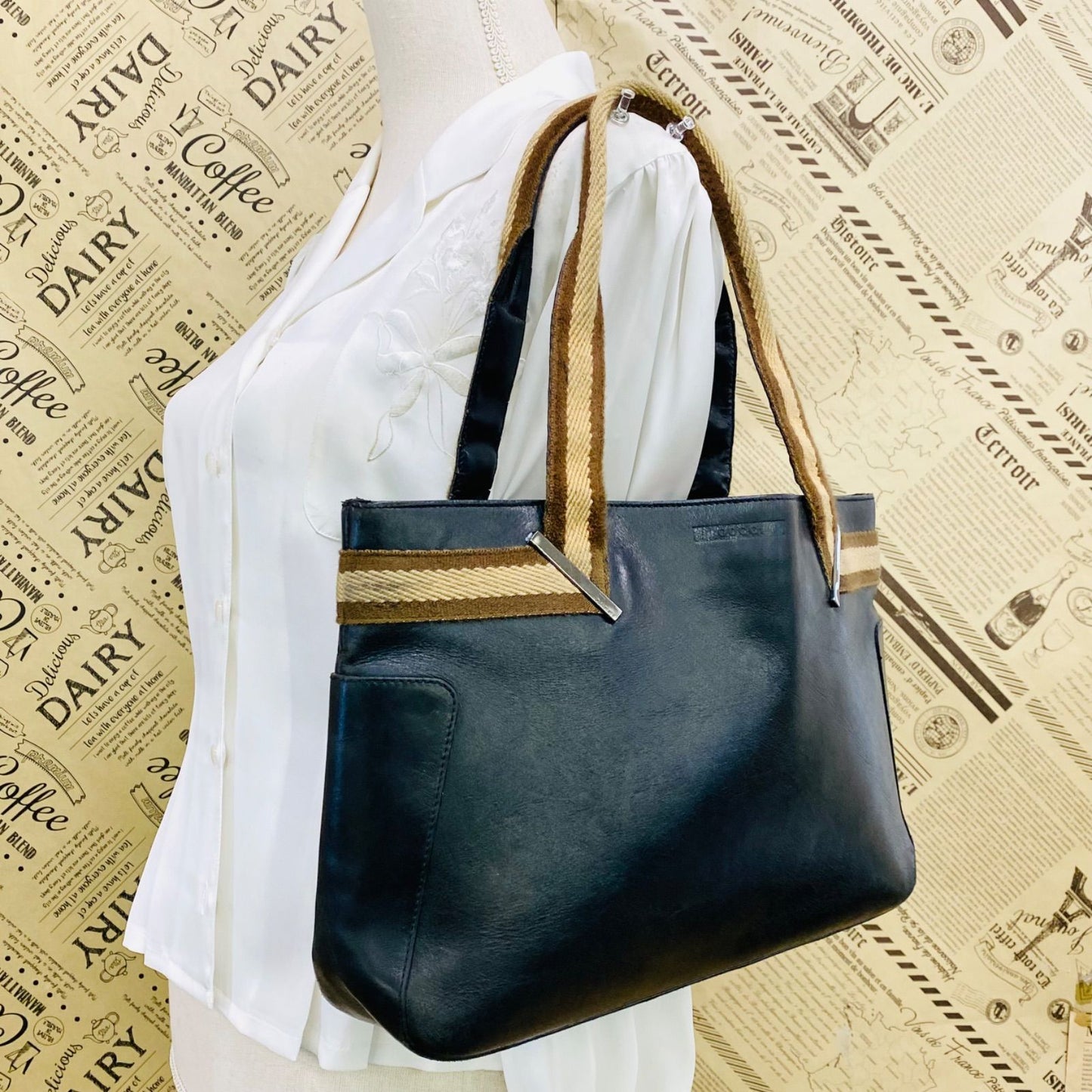Gucci Tote Bag Sherry Line Strap Leather Black — view 3