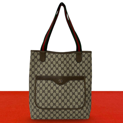 Gucci Vintage Sherry Line GG Logo Pattern Leather Tote Shoulder Bag Brown