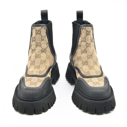 Gucci Short Boots Beige Black Side Gore GG Pattern Leather — view 2