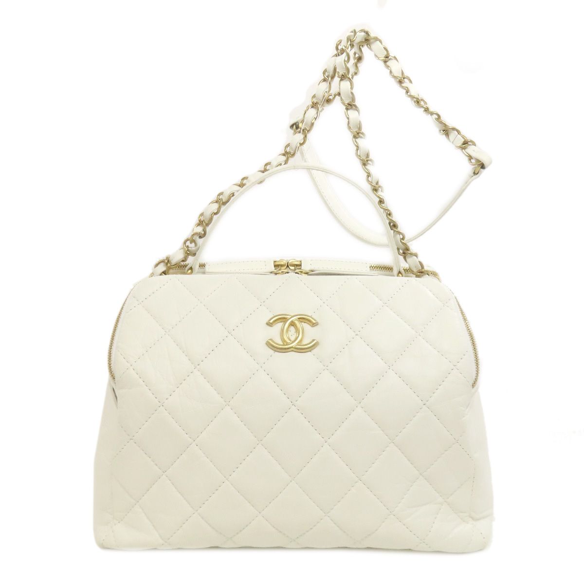 Chanel Quilted Gold 2-Way Shoulder Bag Calfskin