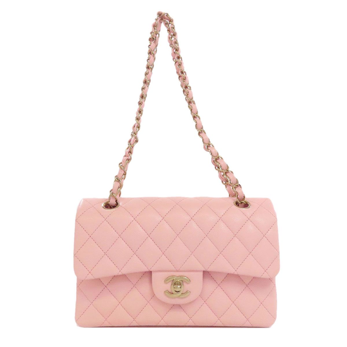 Chanel Quilted Double Flap Gold Shoulder Bag Grained Calfskin