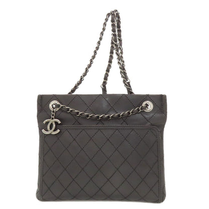 Chanel Quilted Silver Shoulder Bag Calfskin