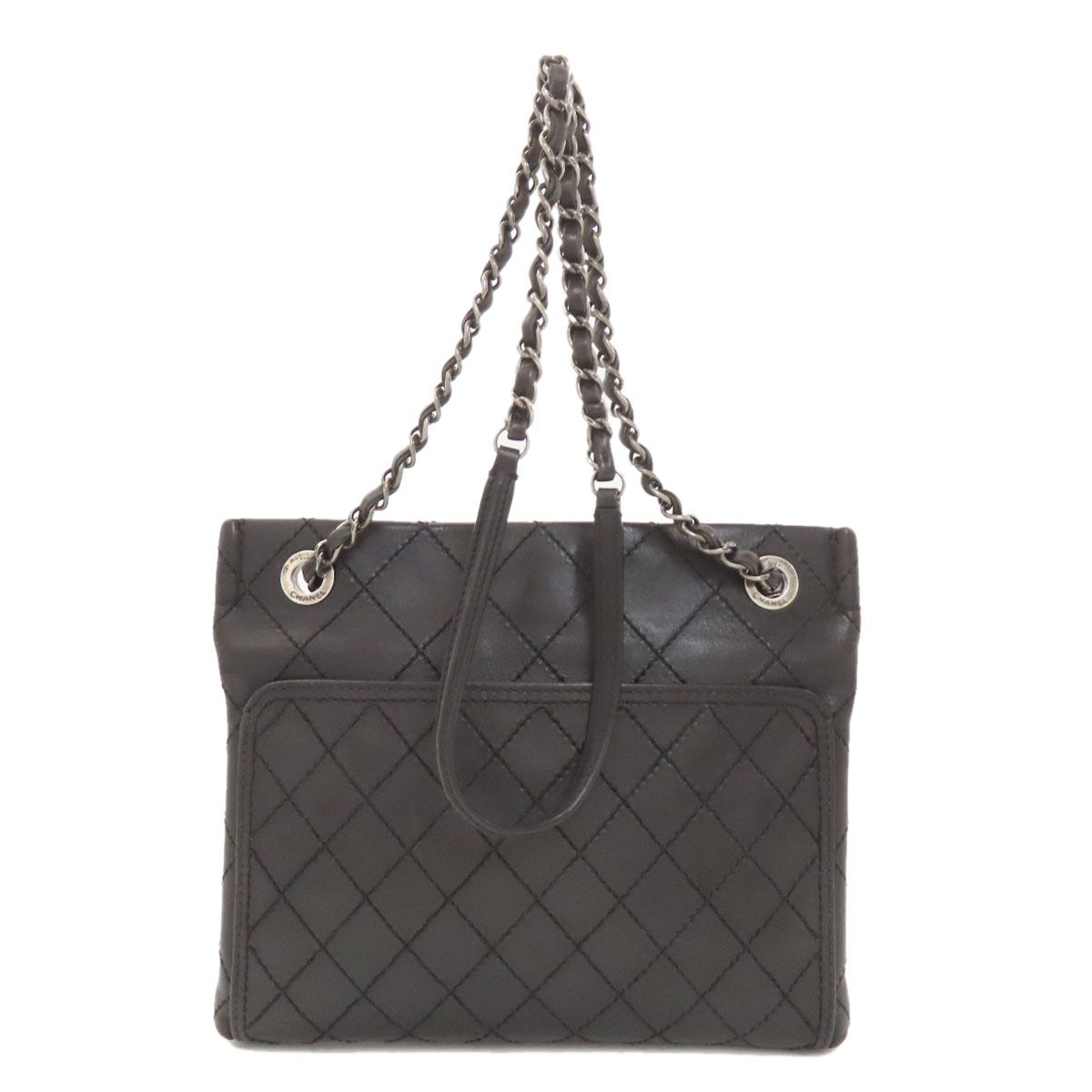 Chanel Quilted Silver Shoulder Bag Calfskin — view 2