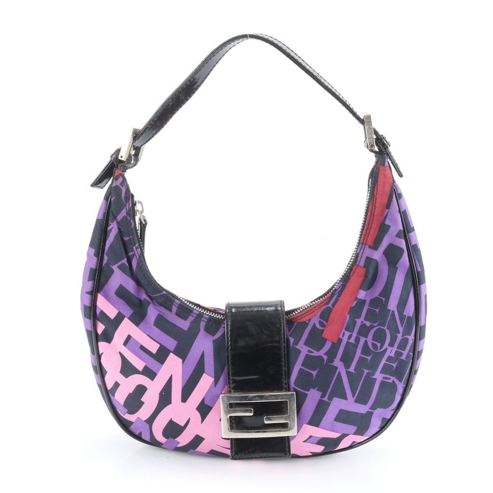 Fendi Leather Canvas Logo Shoulder Bag