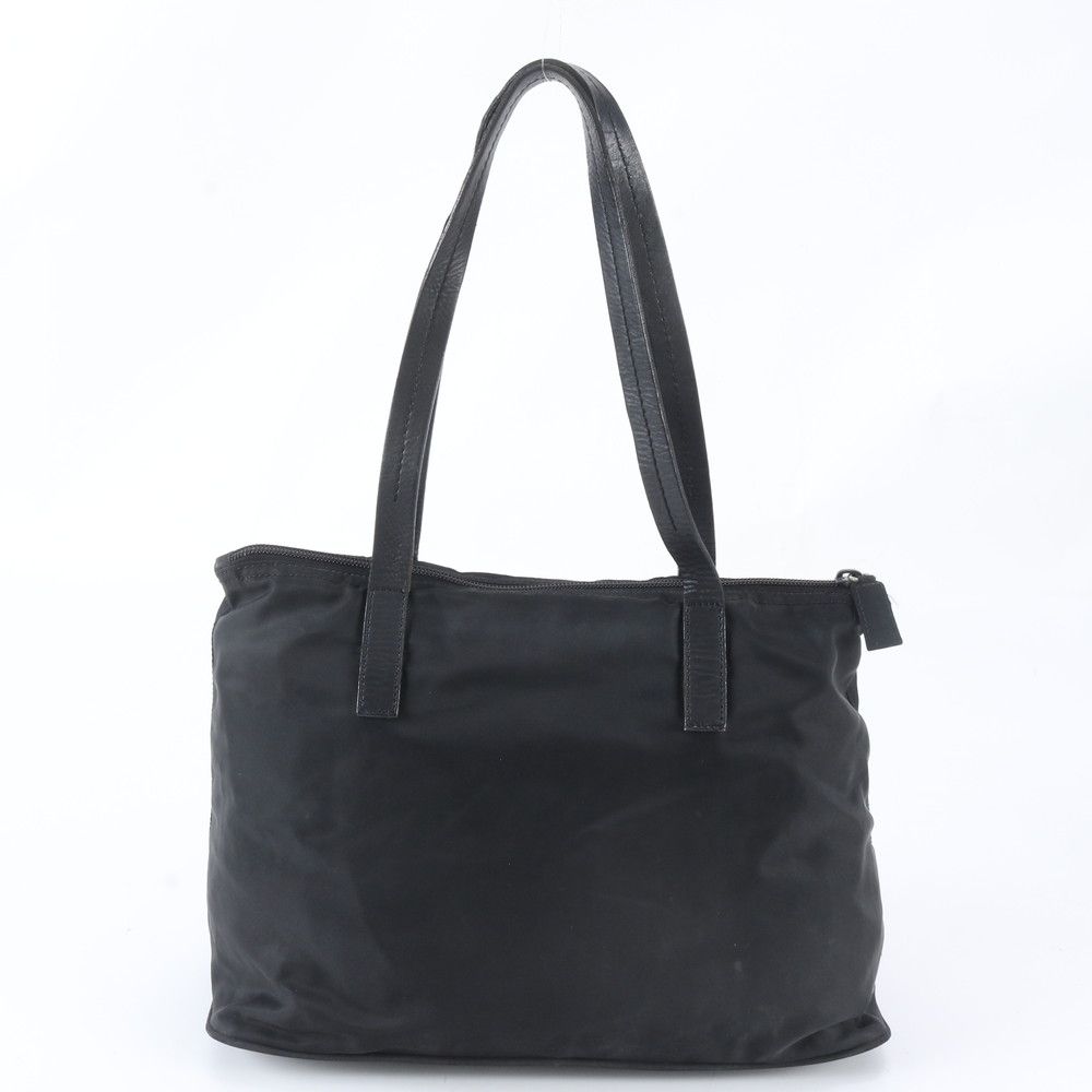 Prada Tessuto Nylon Triangle Logo Leather Tote Bag Shoulder Black — view 3