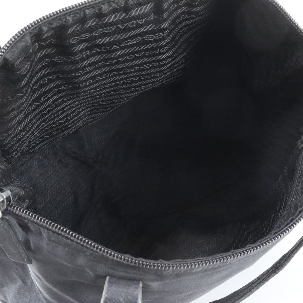Prada Tessuto Nylon Triangle Logo Leather Tote Bag Shoulder Black — view 7