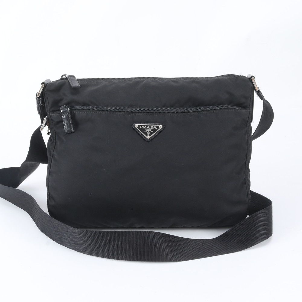 Prada Tessuto Nylon Triangle Logo Leather Shoulder Bag Crossbody Messenger