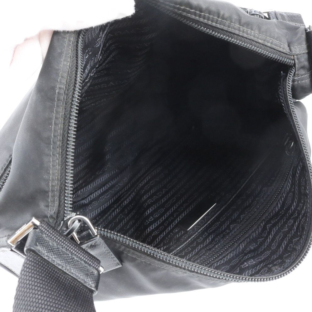 Prada Tessuto Nylon Triangle Logo Leather Shoulder Bag Crossbody Messenger — view 7