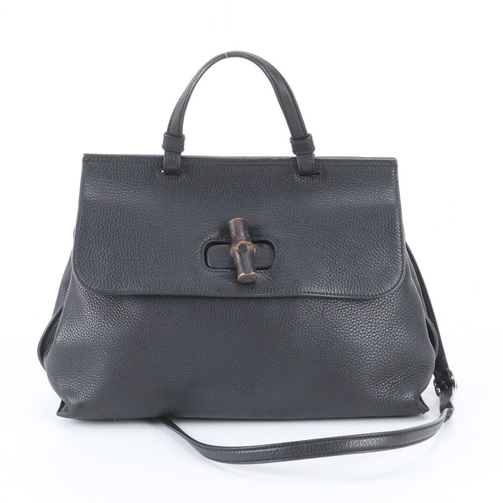 Gucci Bamboo Daily Leather 2-Way Shoulder Bag Crossbody Tote Black