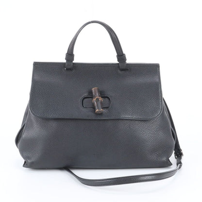 Gucci Bamboo Daily Leather 2-Way Shoulder Bag Crossbody Tote Black