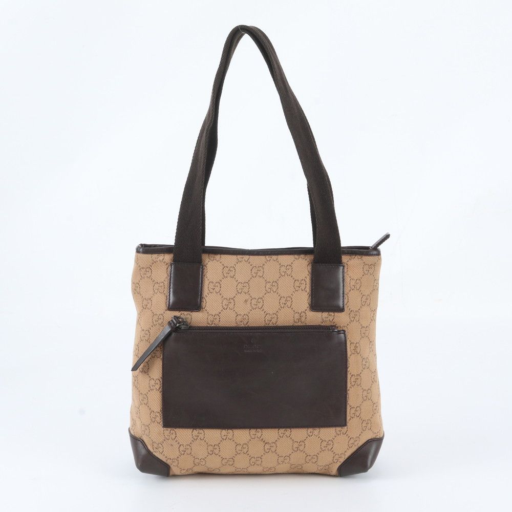 Gucci GG Canvas Leather Tote Bag Shoulder Hand Brown
