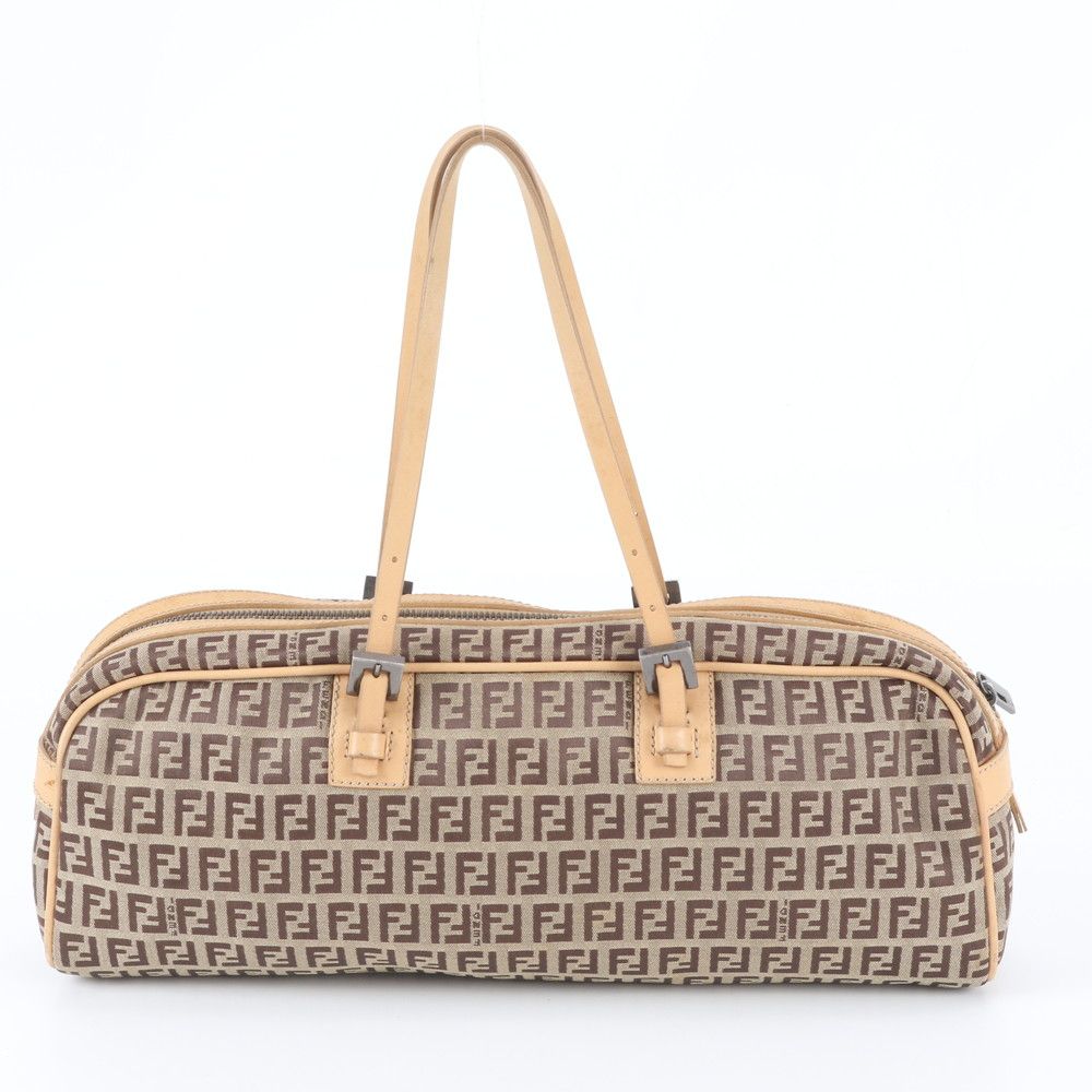 Fendi FF Zucchino Leather Canvas Handbag Tote — view 3