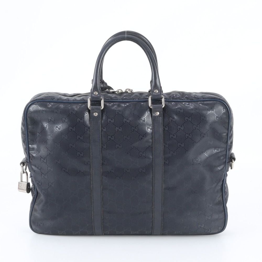 Gucci GG Supreme Leather Business Document Briefcase Tote Bag Navy — view 3