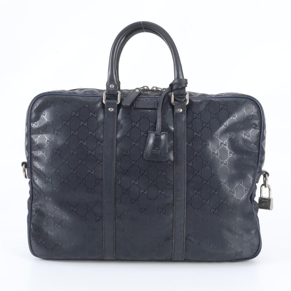 Gucci GG Supreme Leather Business Document Briefcase Tote Bag Navy