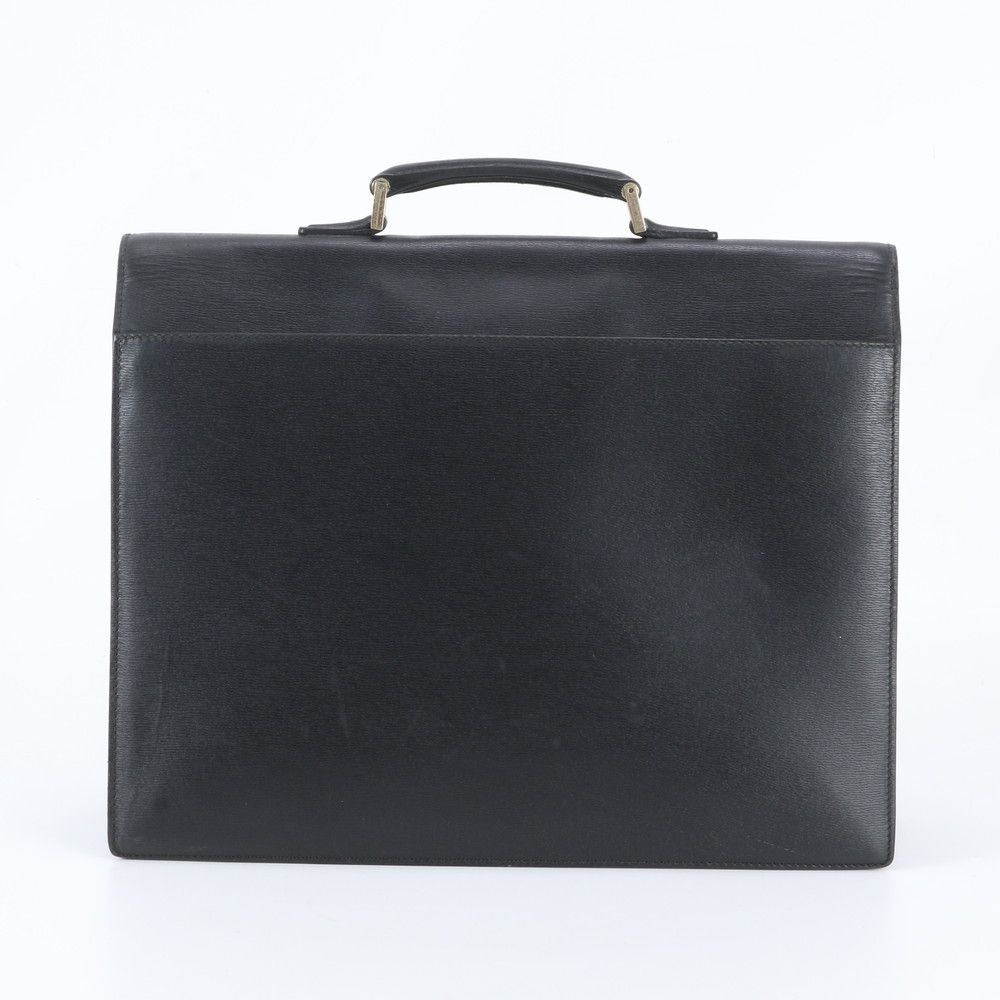 Gucci 015 Leather Business Document Briefcase Tote Bag Black — view 3