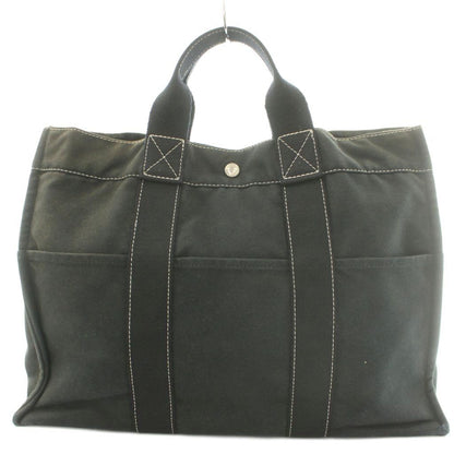 Hermes Deauville MM Canvas Tote Bag Hand Cotton Stitching Black SS