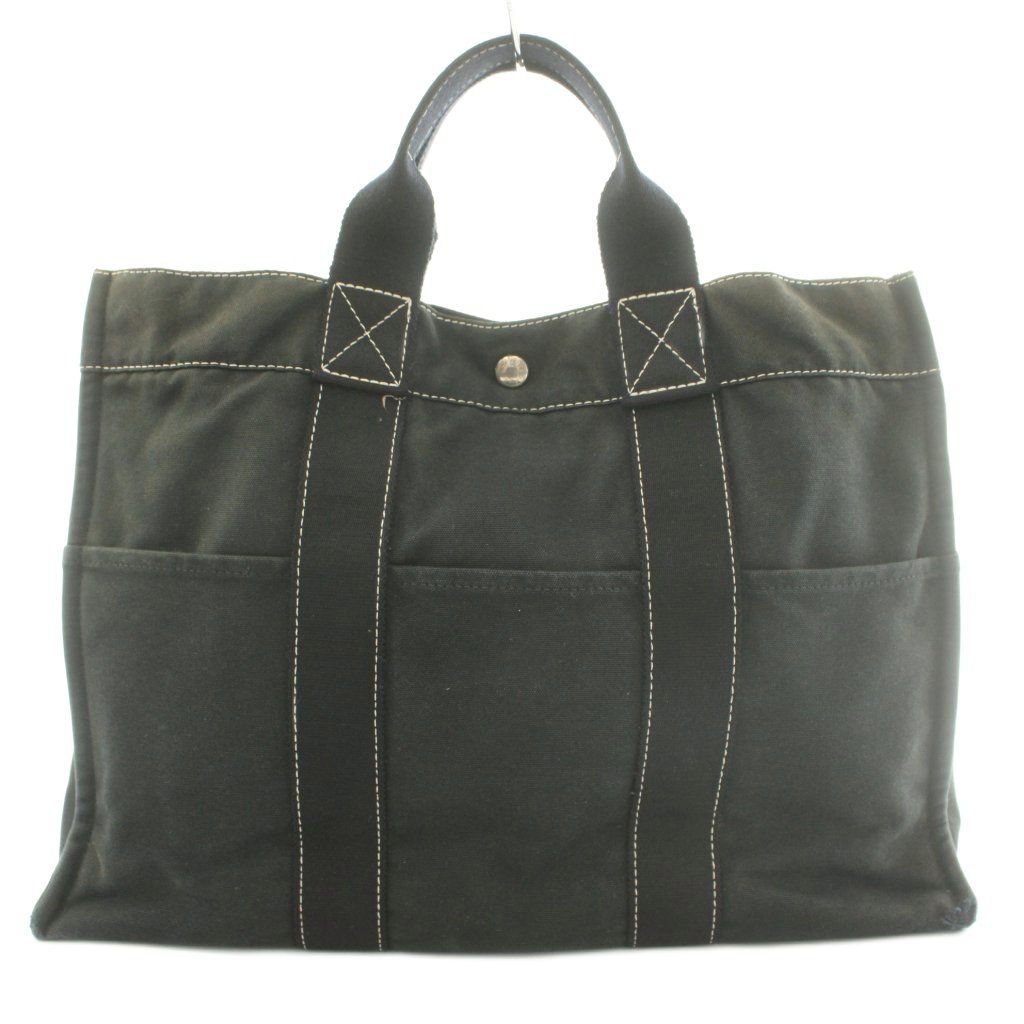 Hermes Deauville MM Canvas Tote Bag Hand Cotton Stitching Black SS — view 2