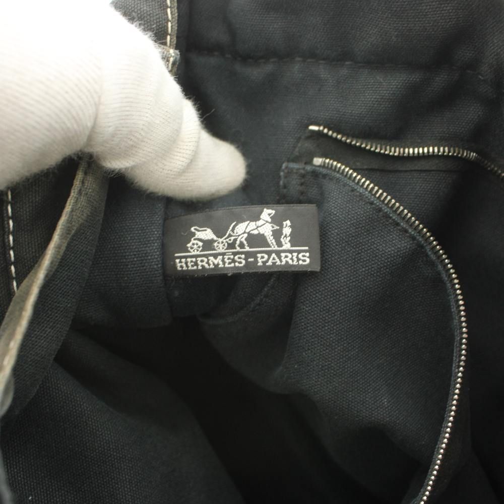 Hermes Deauville MM Canvas Tote Bag Hand Cotton Stitching Black SS — view 7
