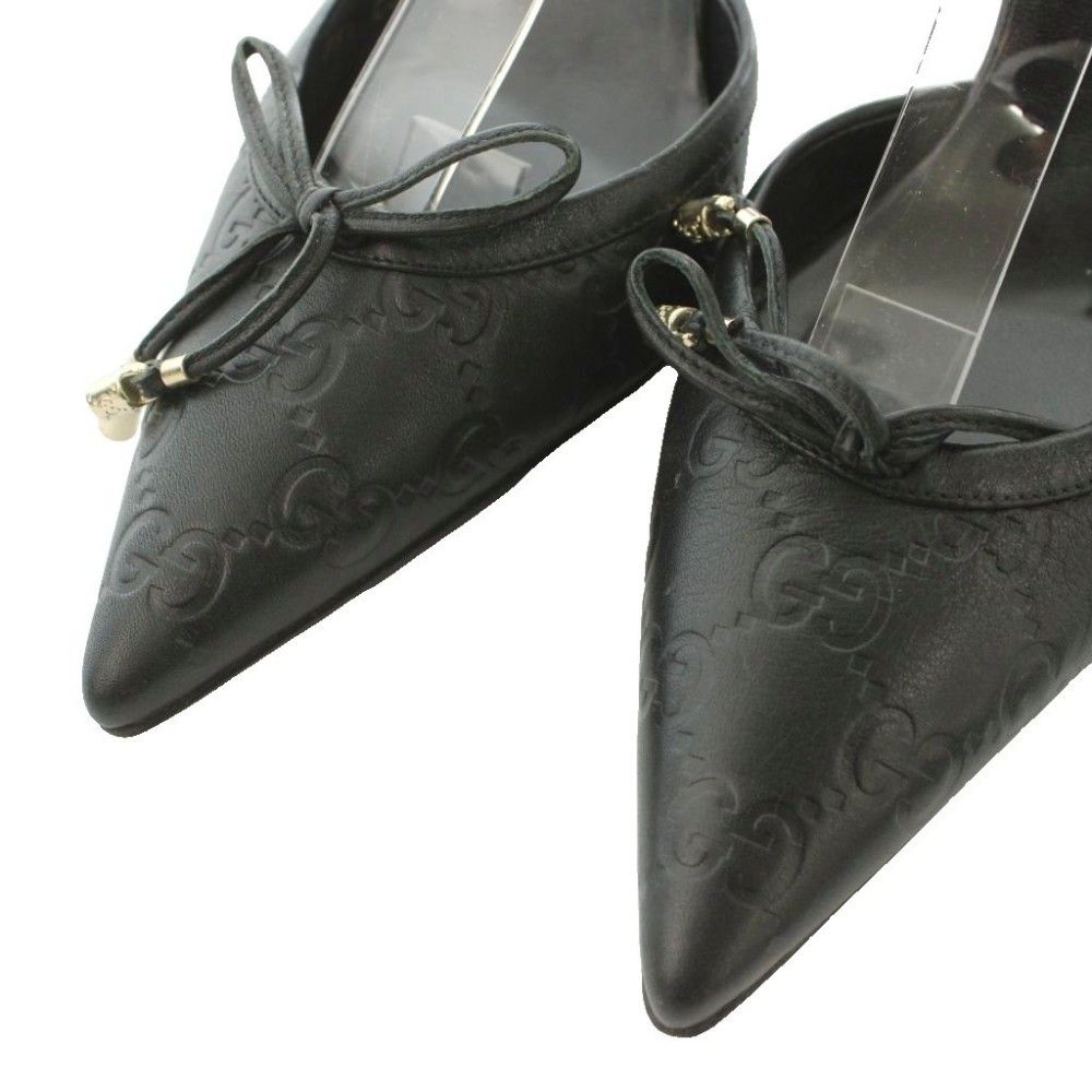 Gucci High Heels Pumps GG Pattern Ribbon Motif Ankle Strap Guccissima Leather — view 3