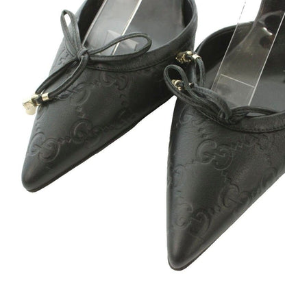 Gucci High Heels Pumps GG Pattern Ribbon Motif Ankle Strap Guccissima Leather — view 3
