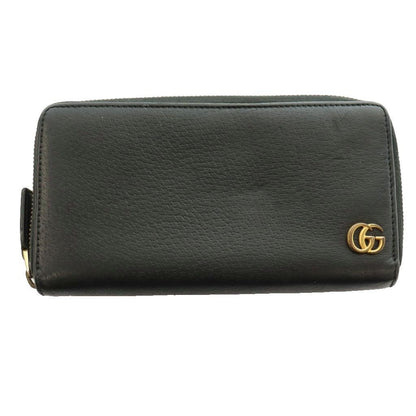 Gucci GG Marmont Zip Around Wallet Leather Logo Black