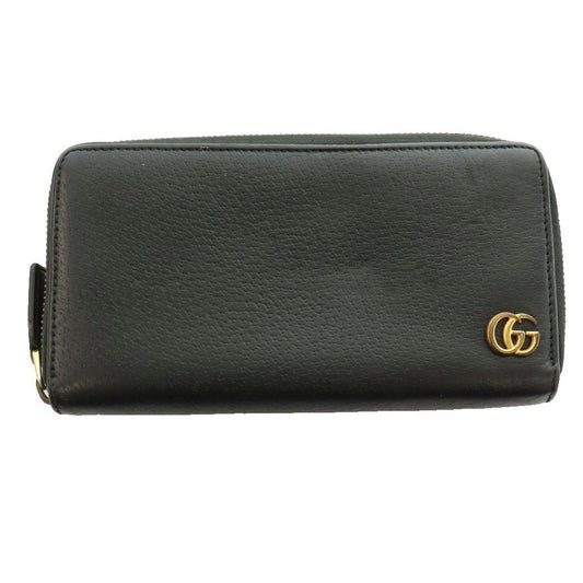 Gucci GG Marmont Zip Around Wallet Leather Logo Black